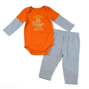 🎃 Cutest Pumpkin Baby Matching Bodysuit/Pant Outfit - 2-Piece Set - Size 18M 🎃